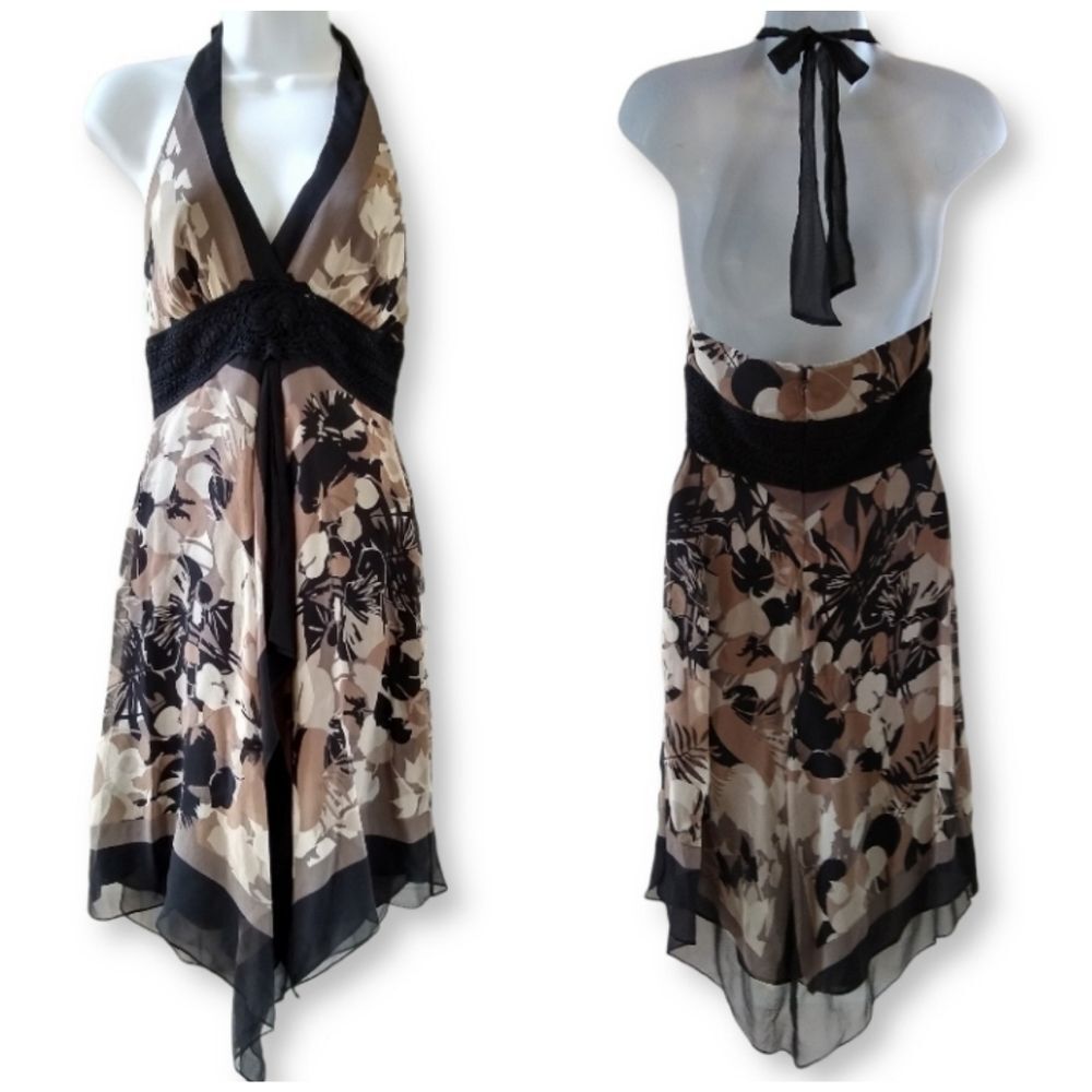 BCBGMaxAzaria Silk Chiffon Halter Dress Size 2